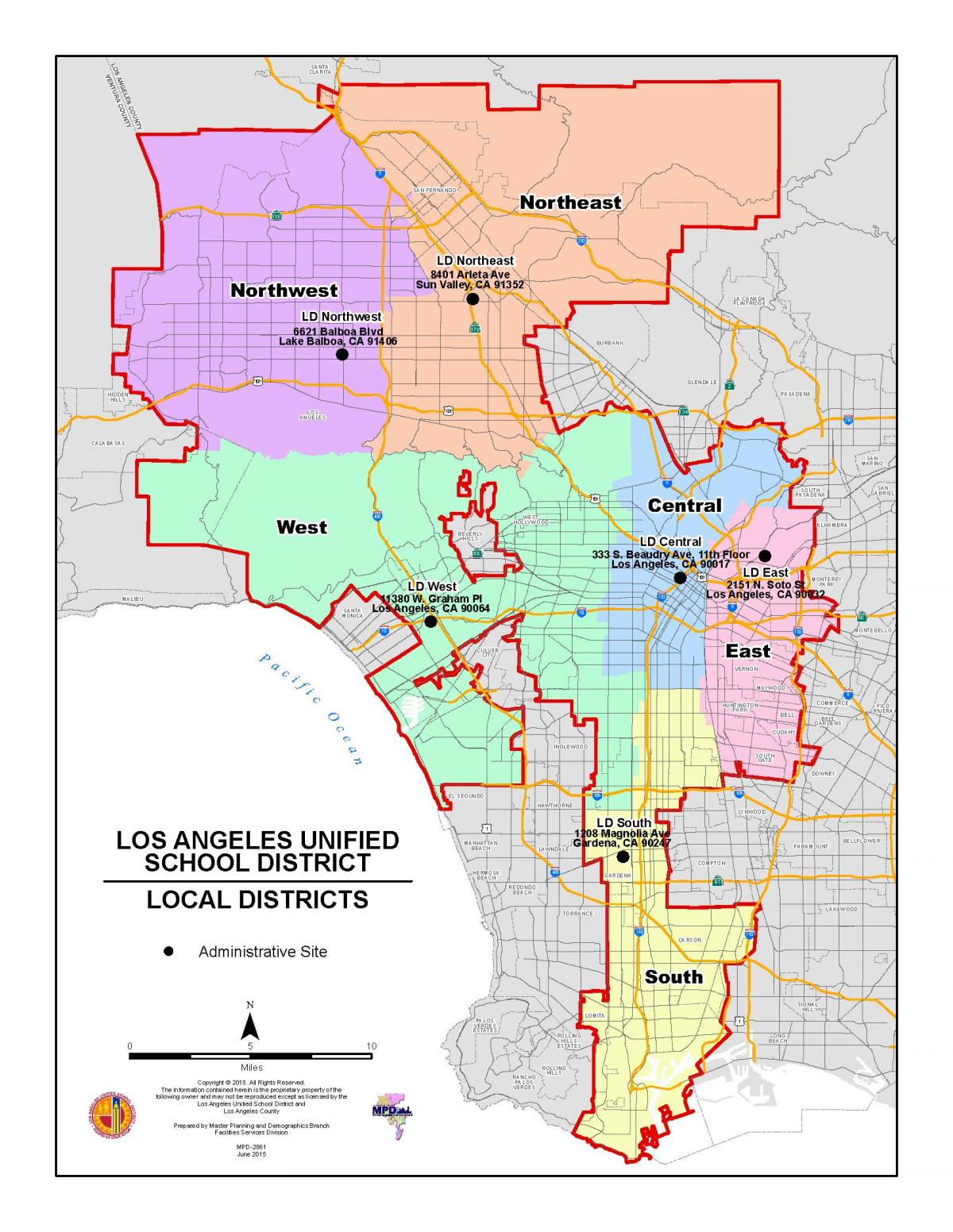Лос-Анджелес Каунти школьный округ на карте