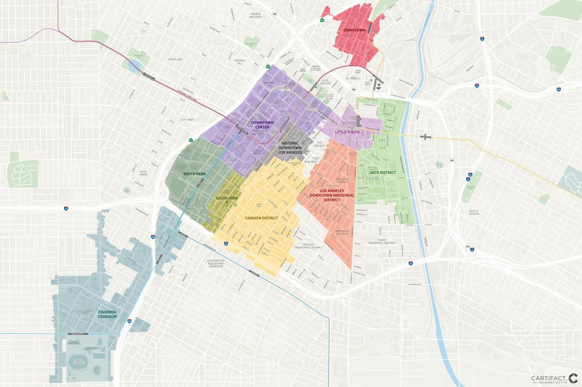 карта центра города Лос-Анджелес районы 