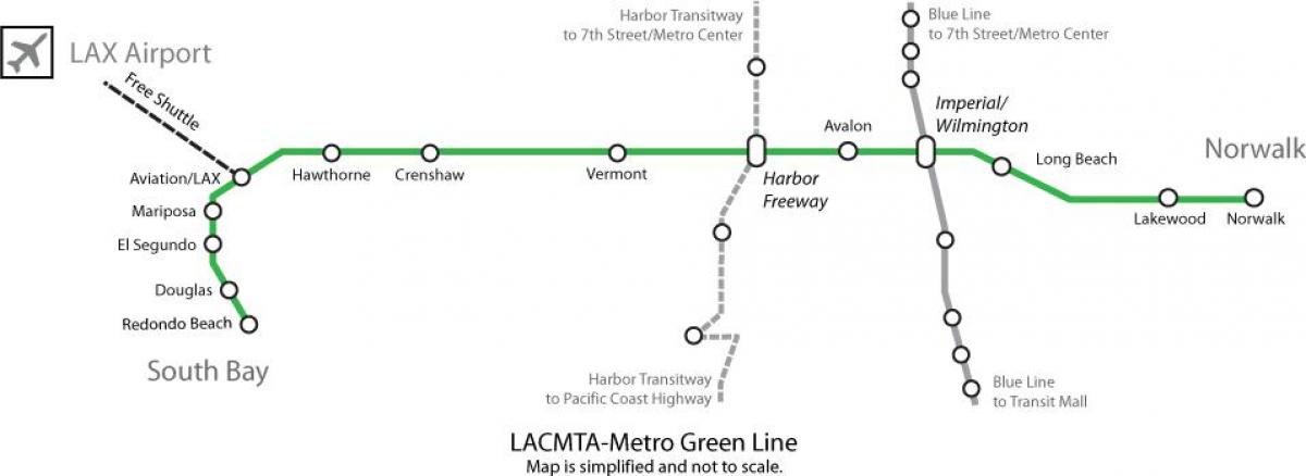 метро зеленая линия на карте Лос-Анджелеса