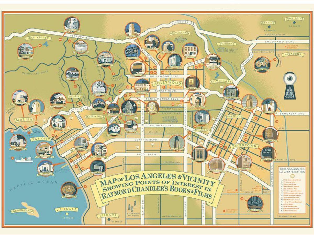 карта Рэймонд Чандлер в Лос-Анджелесе