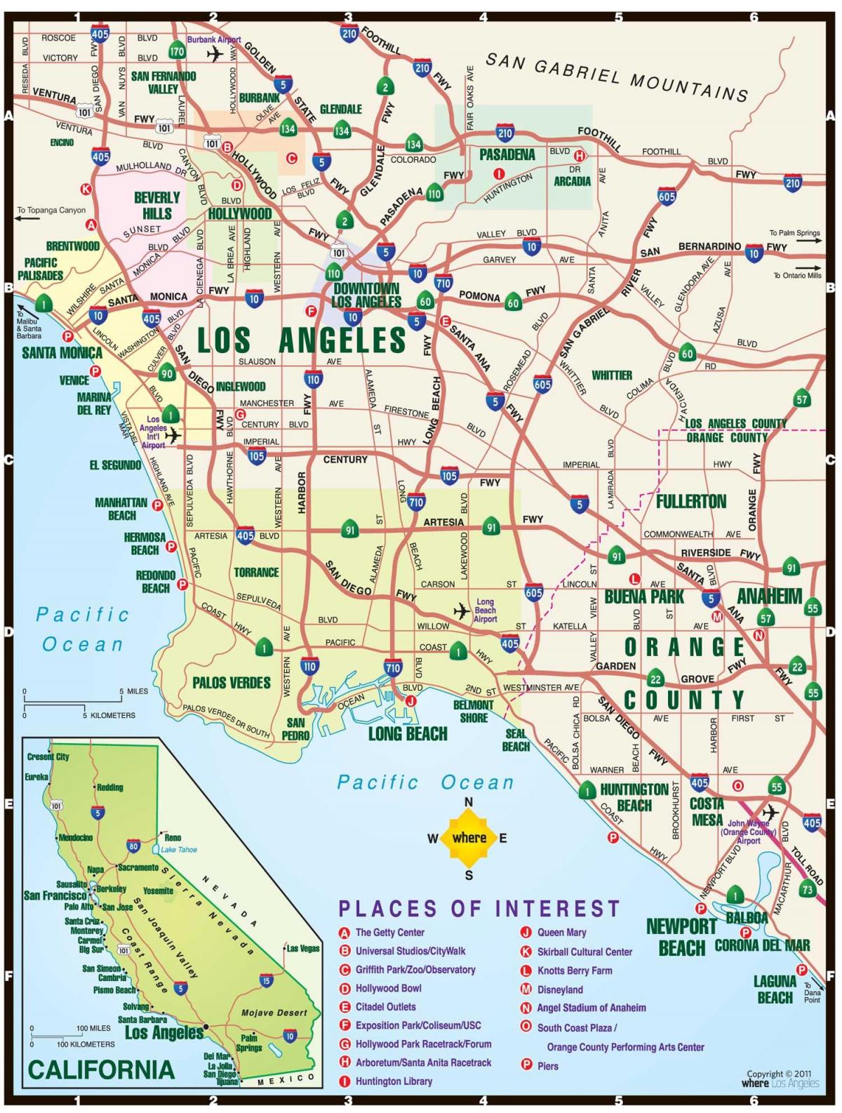 карта Лос-Анджелеса и окрестностей