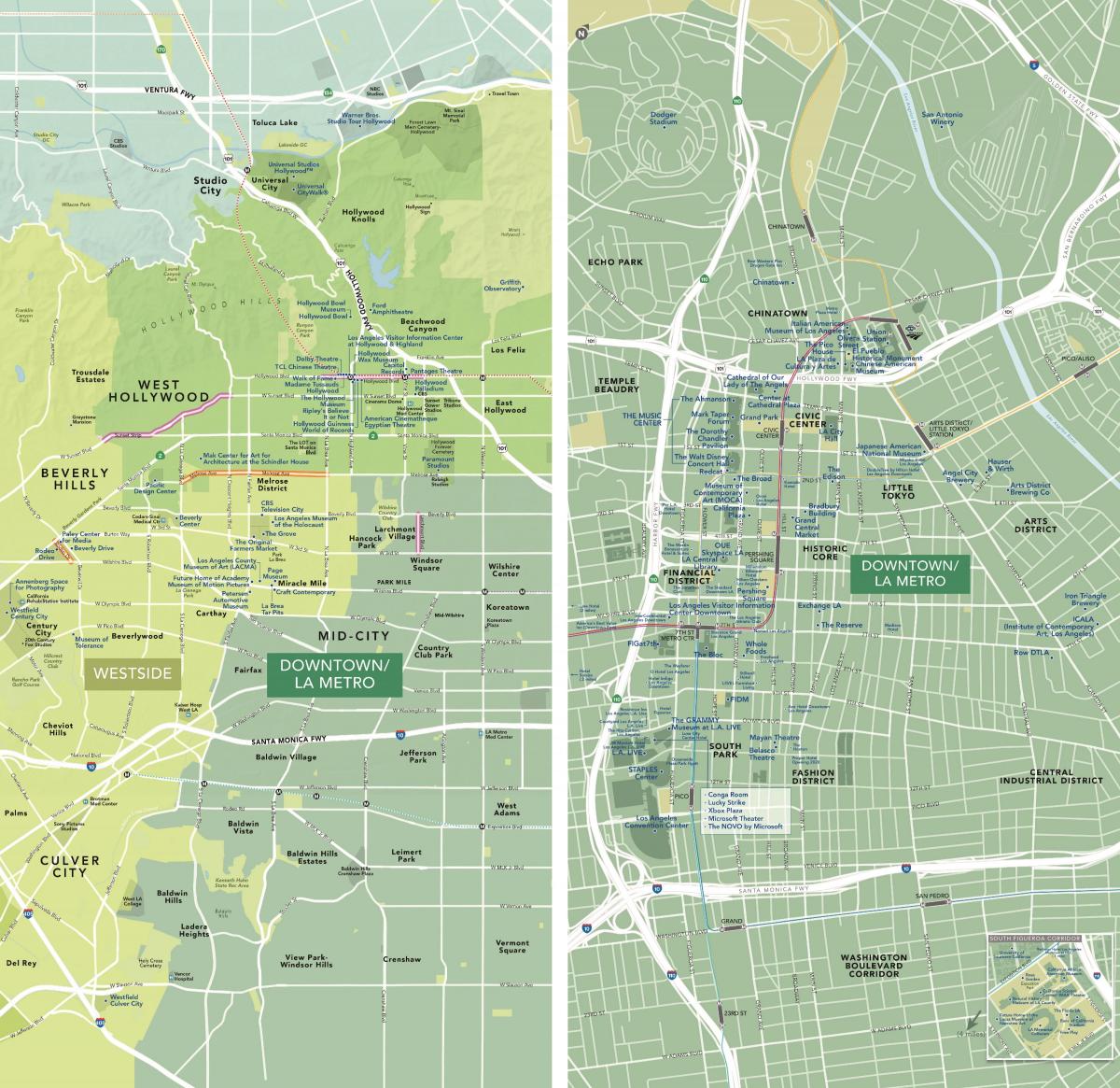 карта центра города Лос-Анджелес достопримечательности
