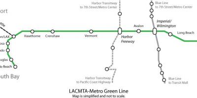 Метро зеленая линия на карте Лос-Анджелеса